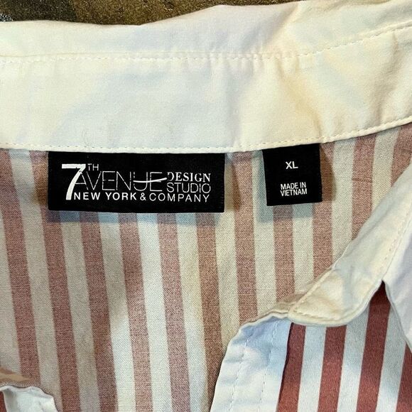 7th Avenue New York and Company Pink Striped V-Neck Button Down XL - Picture 9 of 11